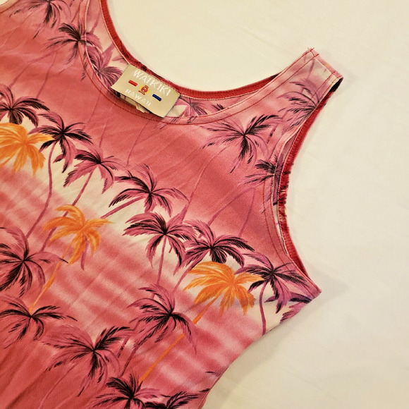 Waikiki Hawaii Womens Tank Top Swim Cover Size XL Vintage Pink Palm Trees Aloha - Picture 4 of 8